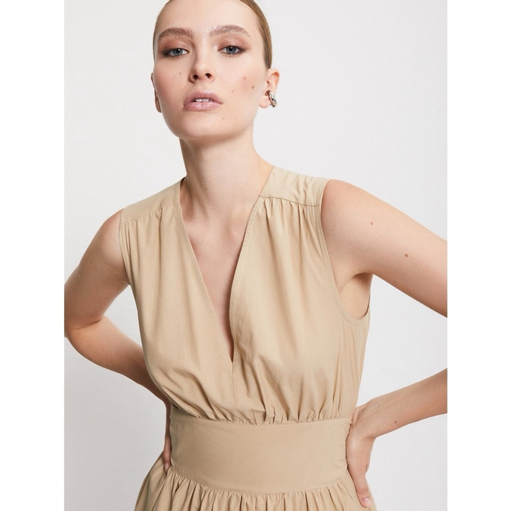 Ottod'Ame Designer Dress Long Poplin Cotton Beige Maxi Casual Chic US 4 - Picture 5 of 16